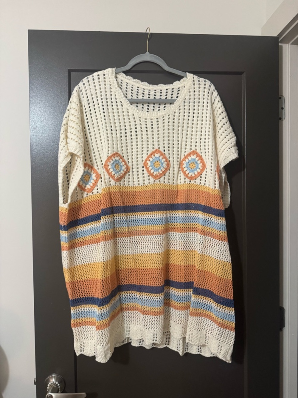 BloomChic Crochet Striped Swim Coverup - Cream, Mustard & Blue